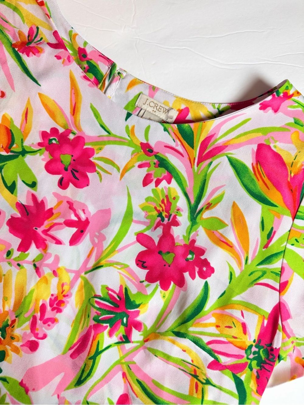 J. Crew Bright Floral Short Sleeve Blouse XS Tropical Beach Resort Vacation